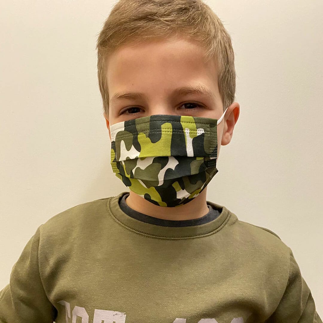 Máscara Higiénica Camuflado Verde Descartável para Criança